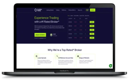 Global Prime website displayed on a Macbook