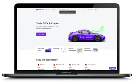 MTrading website displayed on a Macbook