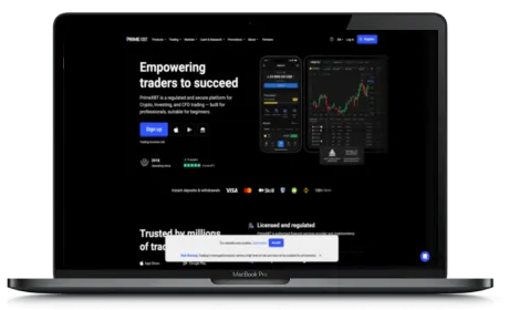 PrimeXBT website displayed on a Macbook