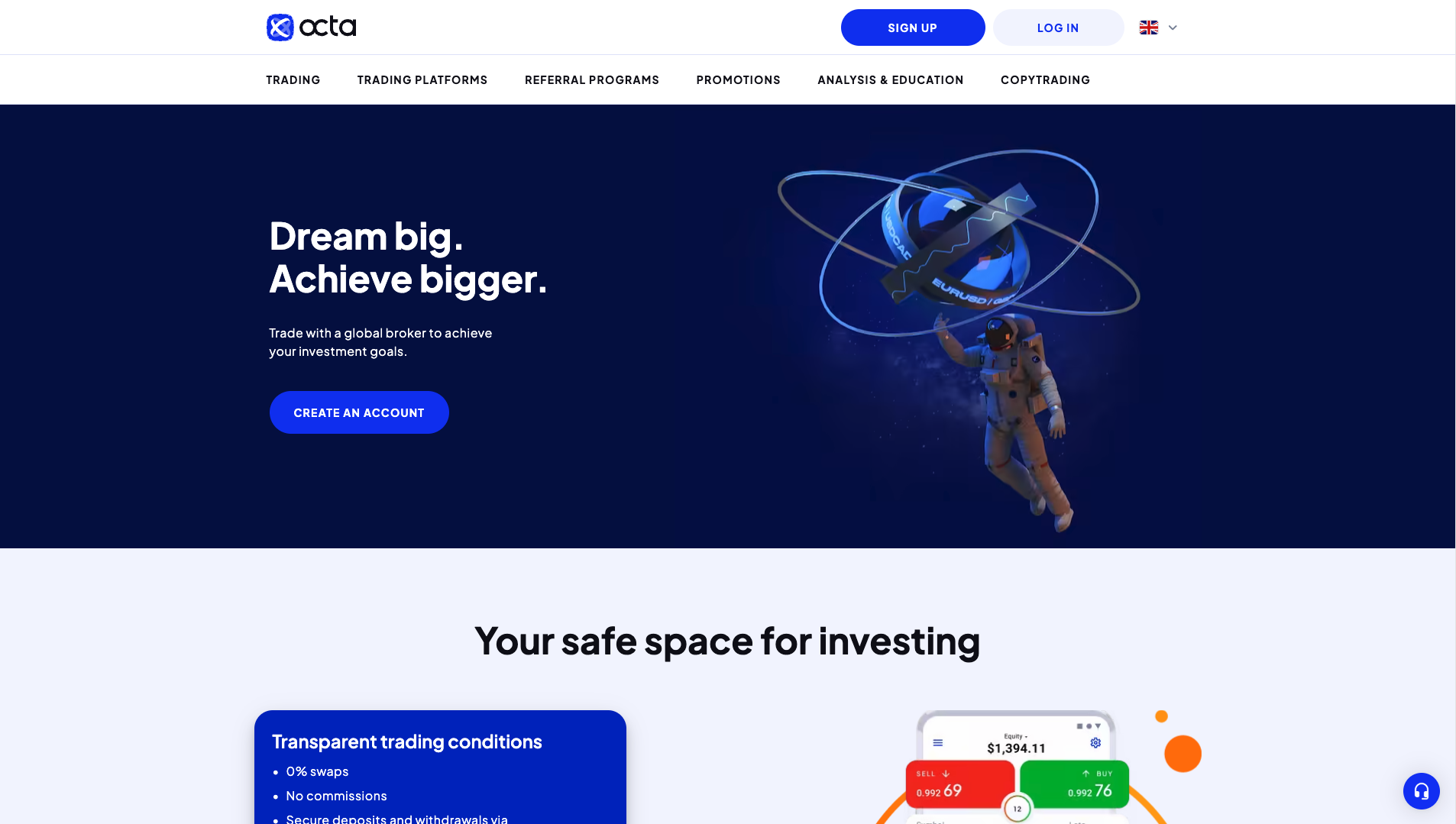 Screenshot of OctaFX Homepage